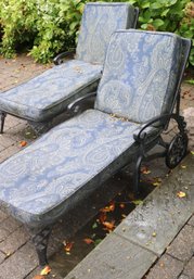 2 Adjustable Cast Aluminum Outdoor Lounge Chairs On Wheels