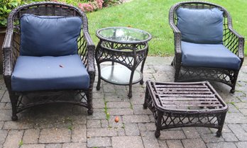 Outdoor Resin Wicker Patio Set Includes A Side Table And 2 Chairs With Ottoman