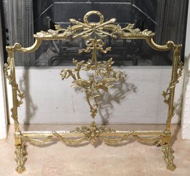 French Style Polished Brass And Mesh Antique Style Fire Screen.