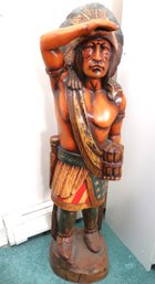 Vintage Cigar Store Indian In Painted And Wooden Finish  49' Tall Very Large!