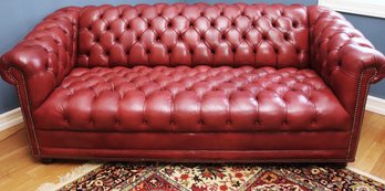 Vintage Classic Leather Inc. Cranberry Toned Genuine Top Grain Leather Tufted Chesterfield Sofa