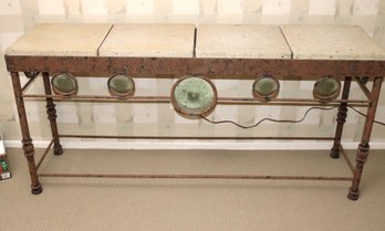 Heavy Rustic Santa Fe Style Console With A Cement Stone Like Top