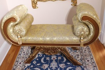 Antique Regency Style Curved Arm Settee With Bolster Pillows.