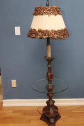 Ornate Italian Baroque Style Table Floor Lamp With Custom Peacock Feather String Shade