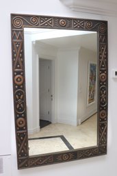 Large Modern Wall Mirror With Embossed Design In A Rustic Black And Copper Toned Finish Approx 42 X 63 Inch