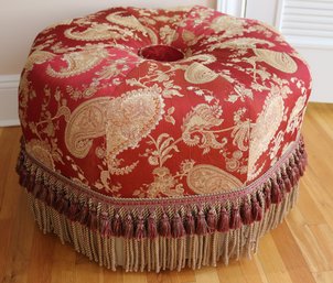 Bombay Co. Octagonal, Ottoman, Persimmon And Gold Fabric And Fringe.