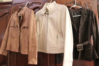 Womens Jackets Size Clara Sun Woo 10 Medium Including Kenzie Genuine Leather Shell Jacket, New Frontier Suede