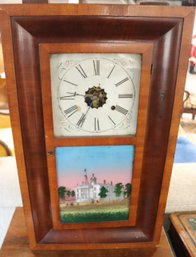 Forestville Clock Co., Federal Clock With Reverse Painted Front Glass Depicting  Capital At Albany NY By