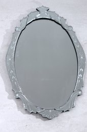 Venetian Oval Glass Mirror With Etched Floral Pattern Along The Edges