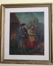 Antique French Victorian Painting Of Man Courting A Woman