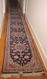 Extra Long Hand- Woven Runner With Tabriz Geometric Design On Navy-blue  Background, 30Feet Long!