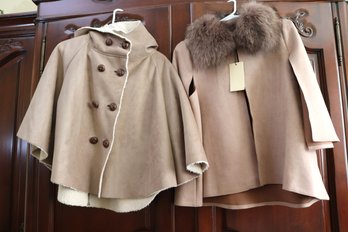 Jayley Collection One Size Ultra- Suede With Removable Fox Fur Collar And Plastic Collection Capelets Size M