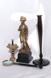 Gilded Painted Kellermann Soldier Figurine From Borghese, Ted Arnold Brass Medical Symbol Pen Set, Magnifying