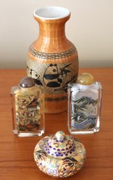 Hand Painted Japanese Snuff Bottle Includes Miniature Cloisonn Urn