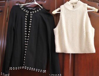 Victoria Royal Size 10 Beaded Short Sleeve Blouse And Karl Lagerfeld Size Small Pearl Trimmed Cardigan