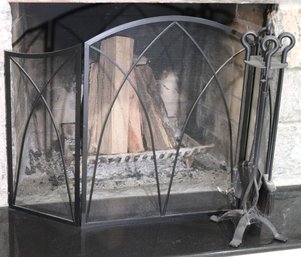 Fireplace Screen And Quality Wrought Iron Tool Set
