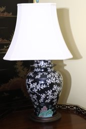 Gorgeous Antique Asian Cherry Blossom Urn Lamp Conversion, Includes A Fine Silk Shade