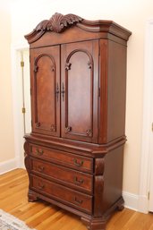 Fabulous Storage! Country French Burlwood Armoire With Doors And 3 Drawers.