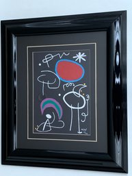 Signed Black Miro Lithograph Numbered 35/270 Set In Lacquer Black Frame.