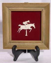 Vintage Carved Bone Miniature Jockey Silhouette In Frame