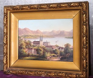 Detailed Vintage Landscape/Maritime Painting On Cardboard. - Vibrant And Detailed Art. -