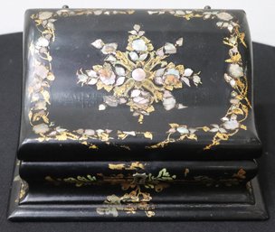Victorian Black Lacquered Letter Box With Mother Of Pearl Inlay