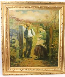 Ridgway Knight Rural Courtship Vintage Reproduction Painting In A Carved Wood Gold Leaf Frame