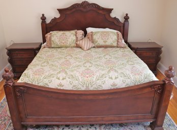 Traditional Look King Size Mahogany Bed With Headboard, Footboard, Mattress,  Nightstands