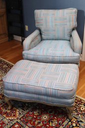 Cute And Cozy Custom Upholstered Arm Chair With Matching Ottoman