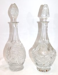 2 Gorgeous Vintage Etched Glass Decanters With Stoppers