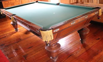 The Brunswick Balke Collender Co Billiards Table W Monarch Cushions/inlaid Accents Include Matching Pool Stick