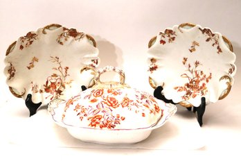 Haviland  & Co. H G Stephenson Made In France Hand Painted Leaf Bowls & Covered Serving Dish