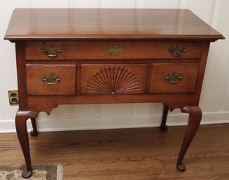 Antique 19 Th Century Lowboy With Cabriole Legs, Carved Fan Detail, Quality Pegged Wood-Ornate Brass Hardware