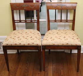 Pair Of Antique French Empire Regency Mahogany Side Chairs