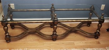 Long Ornate French Regency Style Wood/ Glass Coffee Table