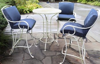 Vintage Outdoor Cast Aluminum 30-inch Round High-top Table And Stools