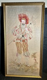Needlepoint Of Chivalrous Men In Gold Leaf Frame With Painted Face And Hands