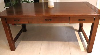 Mission Style Oak Table Or Desk With 2 Drawers & Pull Out Shelf