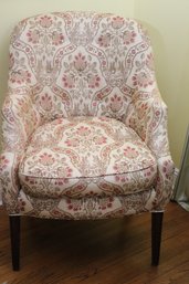 Custom Tufted Accent Chair Upholstered In A Fine Quality Floral Textured Linen Fabric