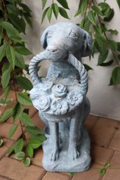 Decorative Resin Dog With Floral Basket Garden Ornament