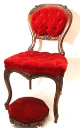 Vintage Victorian Ladies Chair With Red Velvet Like Fabric Includes Vintage Octagonal Foot Rest