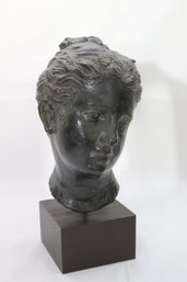 Vintage Greek Style Head Of A Woman Heavy Plaster Bust Sculpture, Copyright Rmma