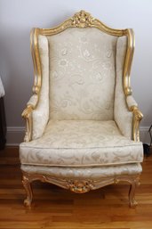 Vintage French Provincial Wing Chair With Gilded Finish And Silvered Frame And  Tone On Tone Being Upholstery.