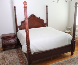 Contemporary Mahogany Bedroom Set With A Four-poster King Size Bed,  Armoire, Dresser With Mirror, And Nightst