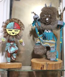 Pair Of Vintage Kachina Dolls For Your Collection. - One Has Two Heads, One Is A Mask