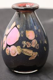 Small Art Glass Vase With Splatter Design, Signed And Dated 90.