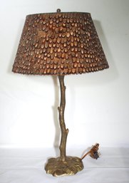 Vintage Brass Tree Branch Table Lamp With Partridge Feathered Shade