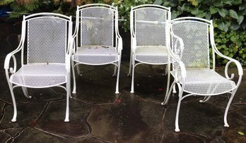 4 Vintage Ornate Outdoor Aluminum Patio Chairs With Scrolled Arms And A Pierced Design .
