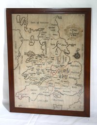 Antique Needle Work Sampler Of A Map Of England And Wales