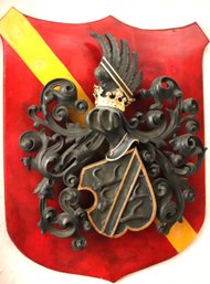 Large Heavy Vintage Cast Iron Coat Of Arms Crest On Board  32 Inches X 40 Inches